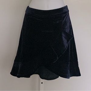 Sugar + Lips Navy Blue Velvet Ruffle Mini Skirt
